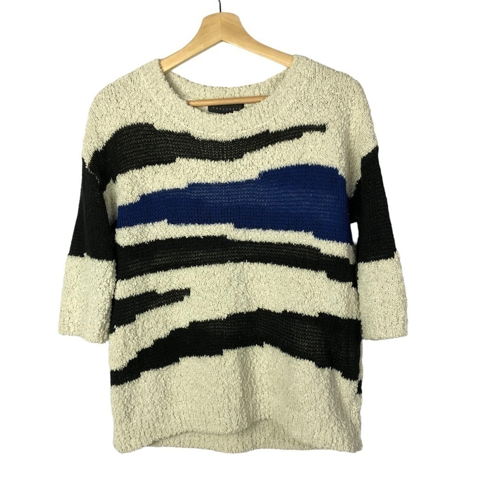 Sanctuary Blue & Black Retro Stripe Boucle Knit‎ Sweater M